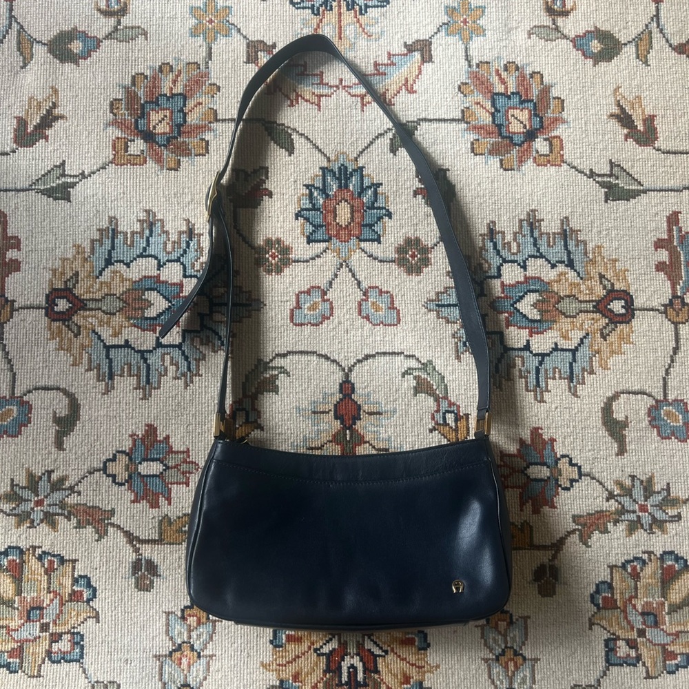 Vintage Etienne Aigner Navy Blue Women's Structured Shoulder Bag